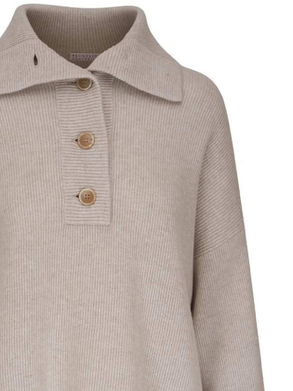 Beige Cashmere Button-Down Sweater