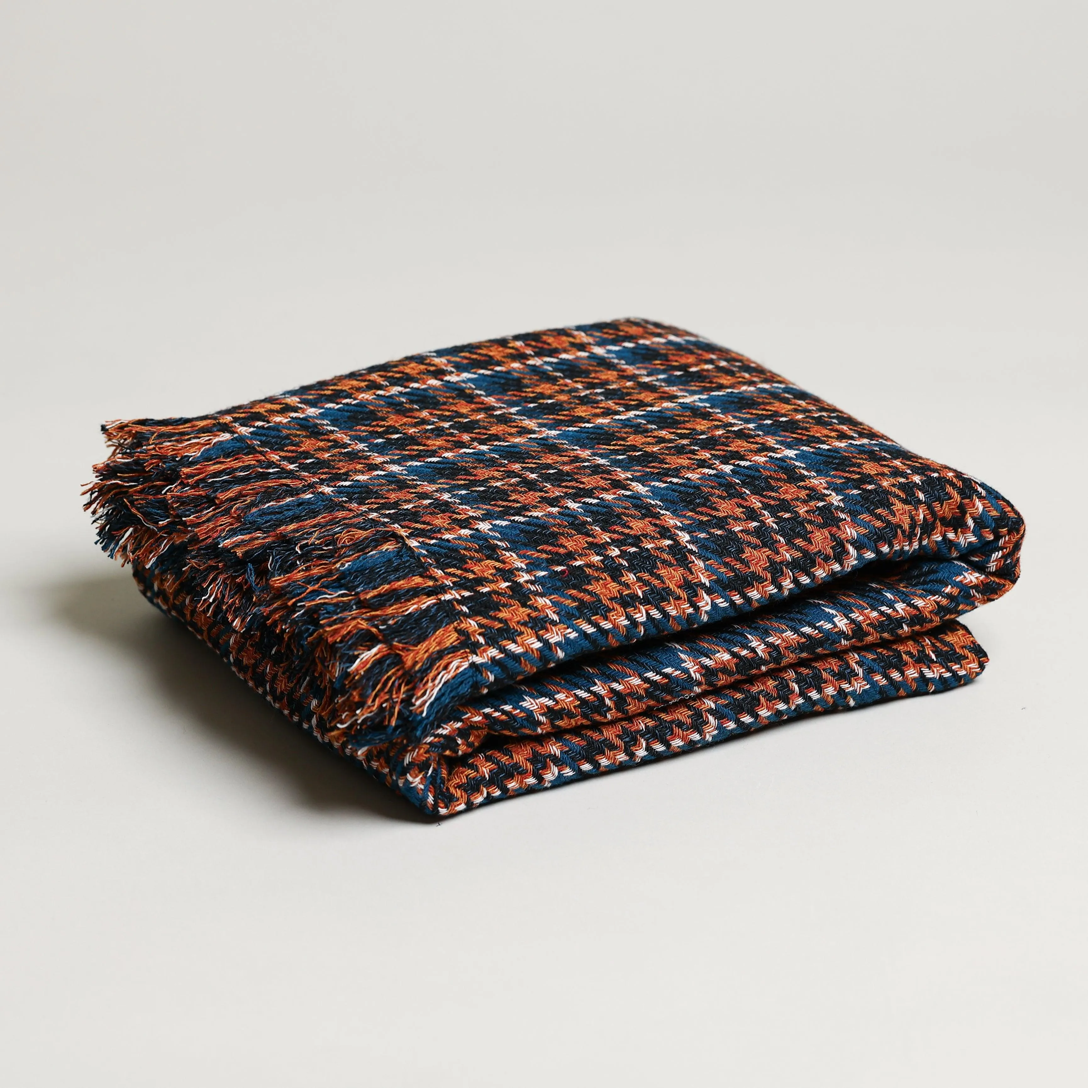 Blue and Orange Plaid Throw Blanket | Multicolor Plaid Throw Blanket | 55" x 70"  1.5” Fringe