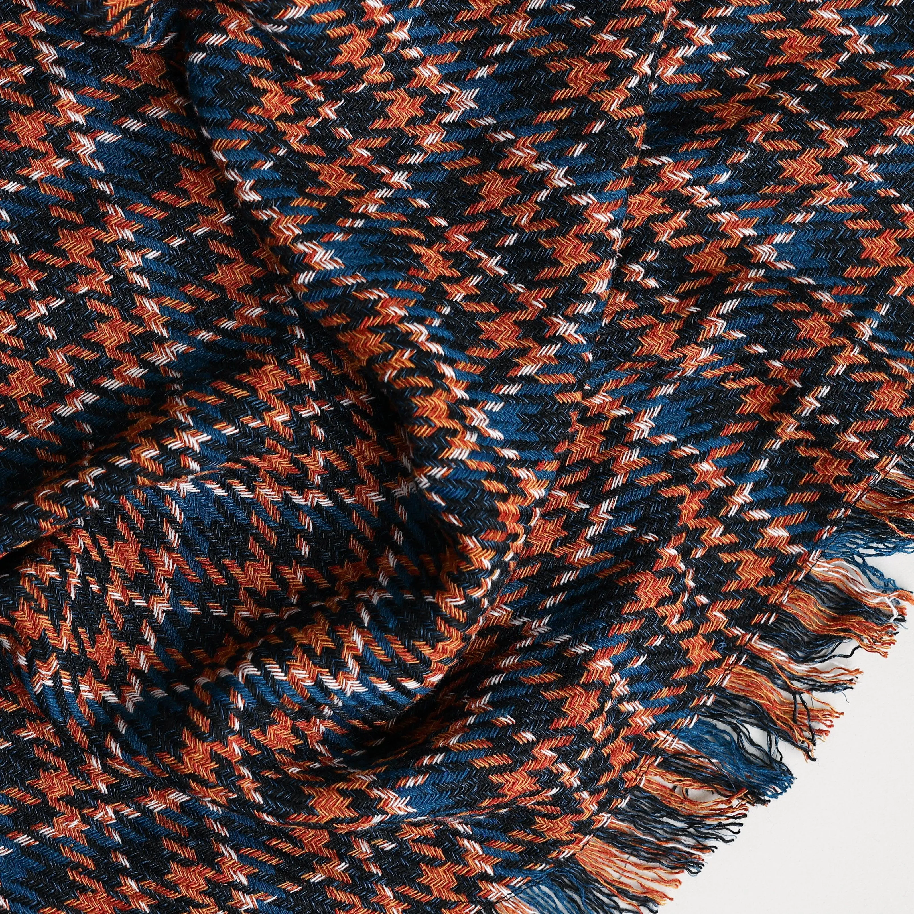 Blue and Orange Plaid Throw Blanket | Multicolor Plaid Throw Blanket | 55" x 70"  1.5” Fringe