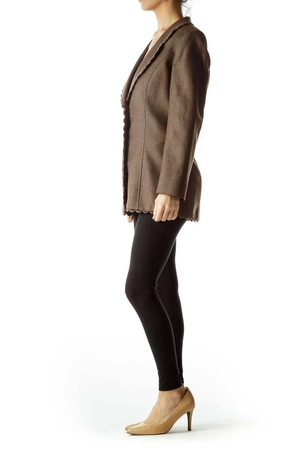 Brown Collared Buttoned Tweed Jacket
