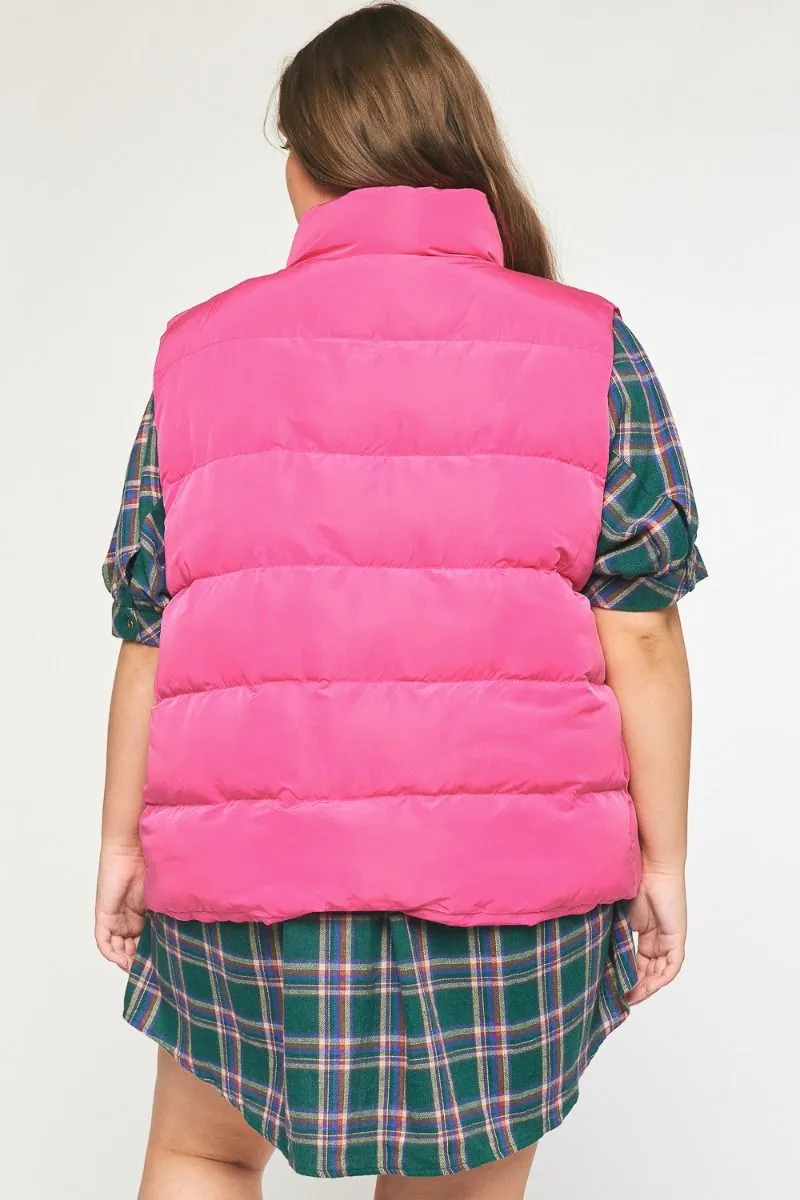 Cozy Up Cropped Puffer Vest - Pink *Regular & Curvy*