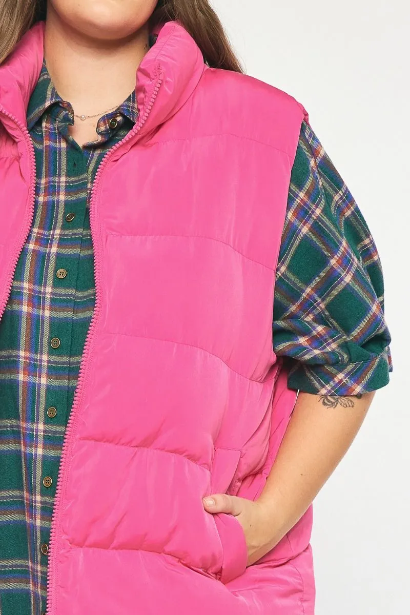 Cozy Up Cropped Puffer Vest - Pink *Regular & Curvy*
