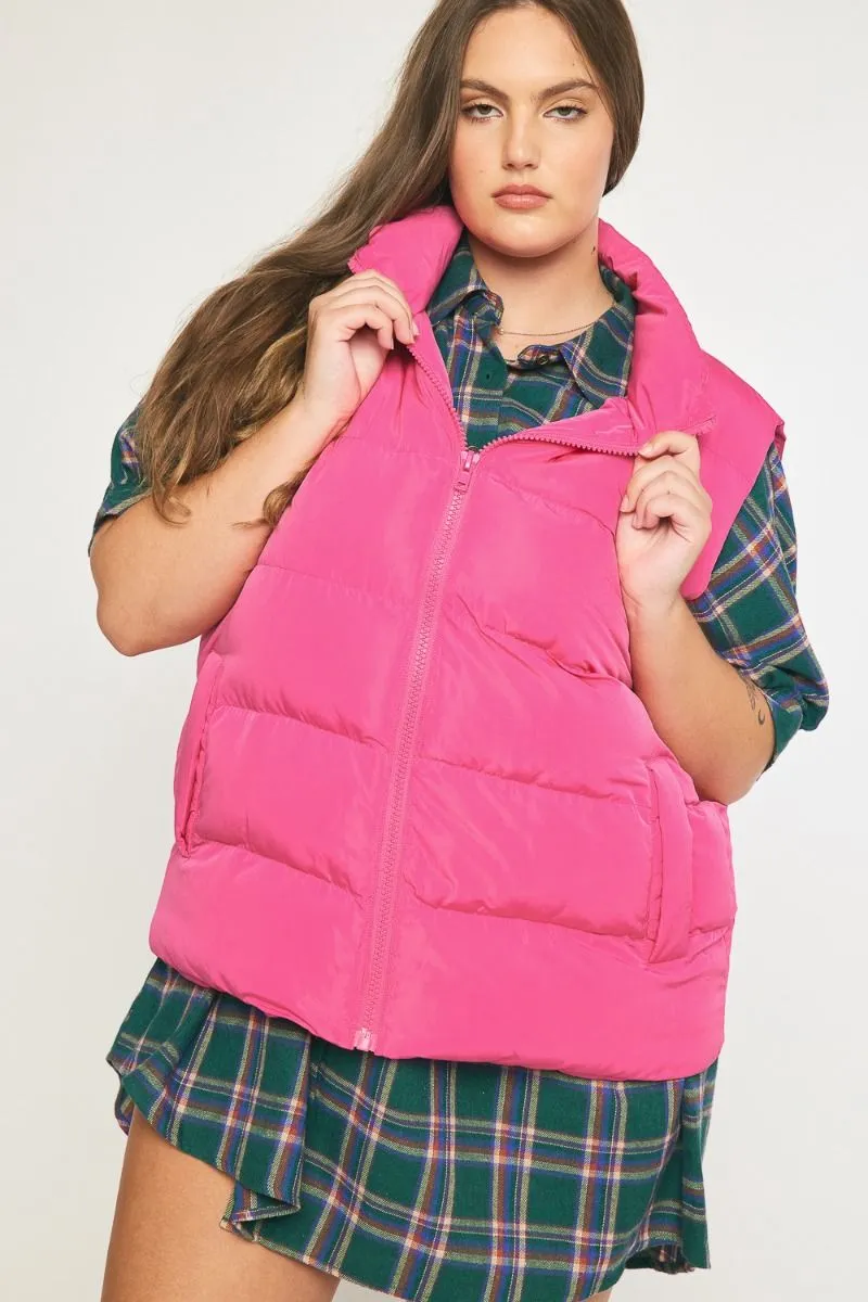 Cozy Up Cropped Puffer Vest - Pink *Regular & Curvy*