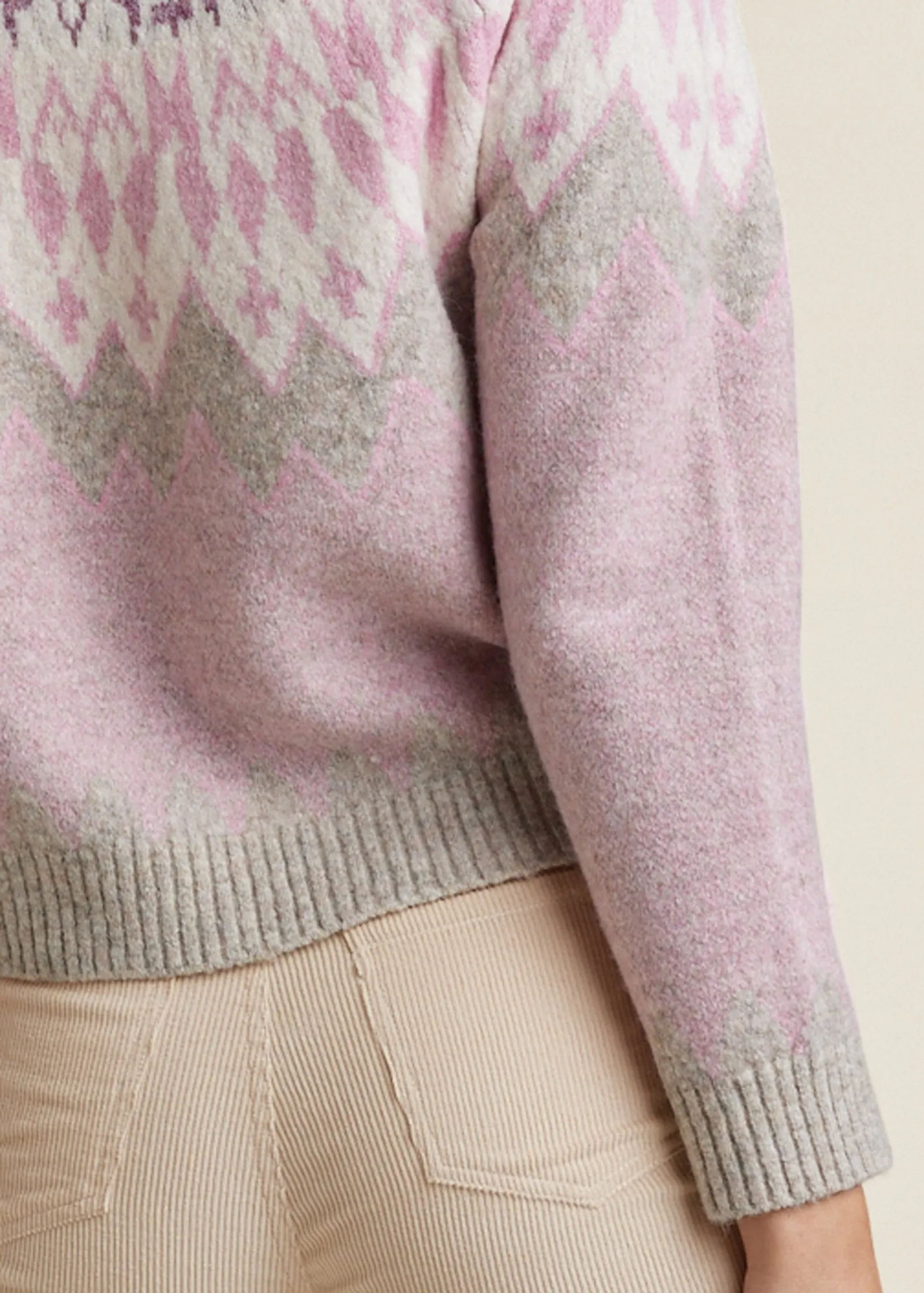 Fair Isle Crew Neck Sweater - Pink Multi