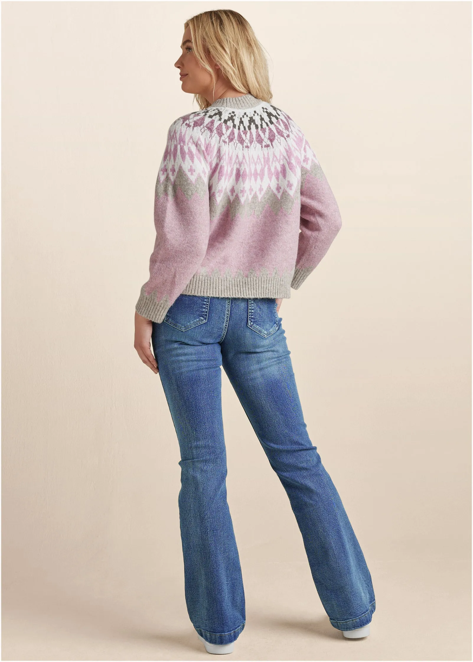 Fair Isle Crew Neck Sweater - Pink Multi