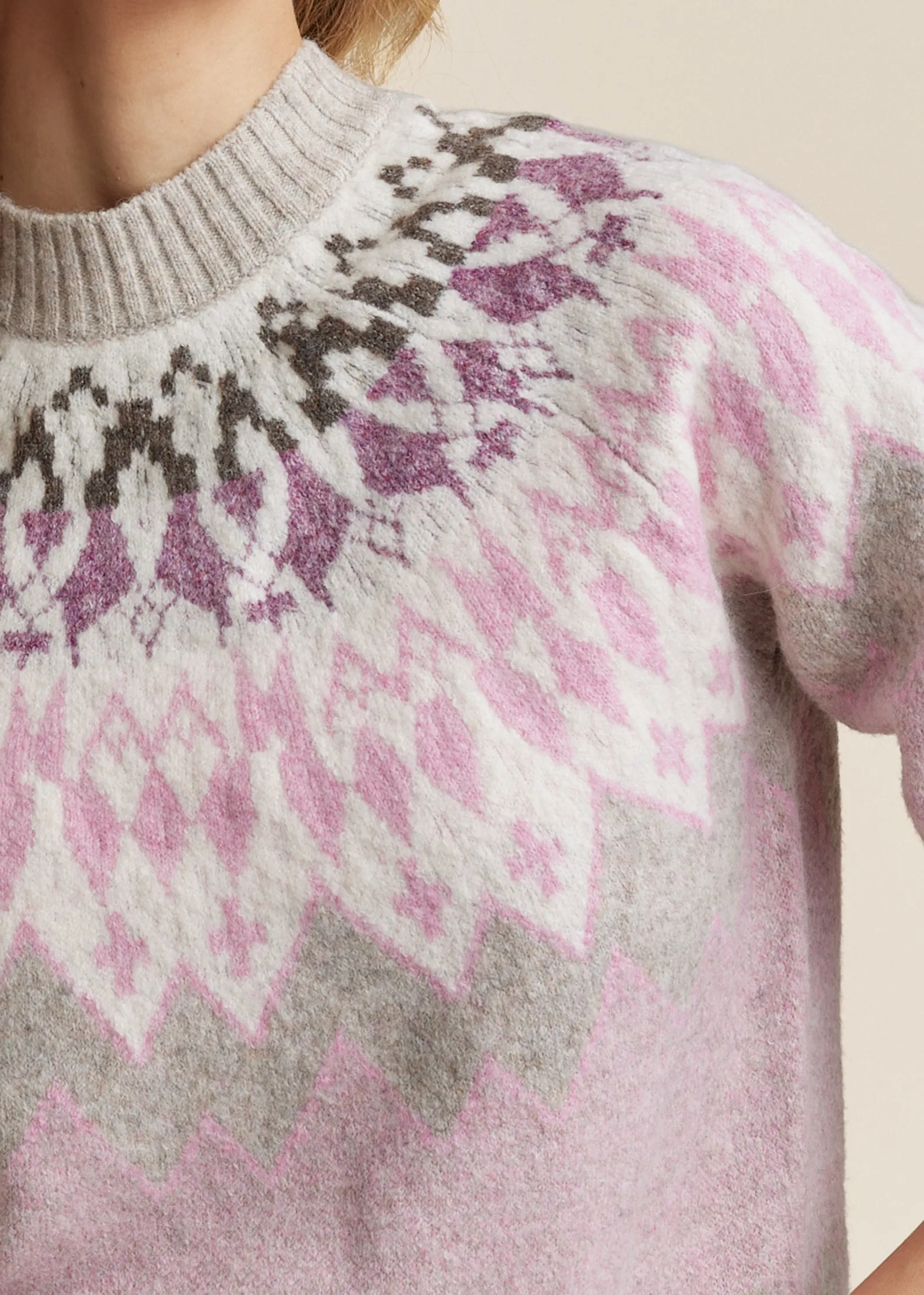 Fair Isle Crew Neck Sweater - Pink Multi