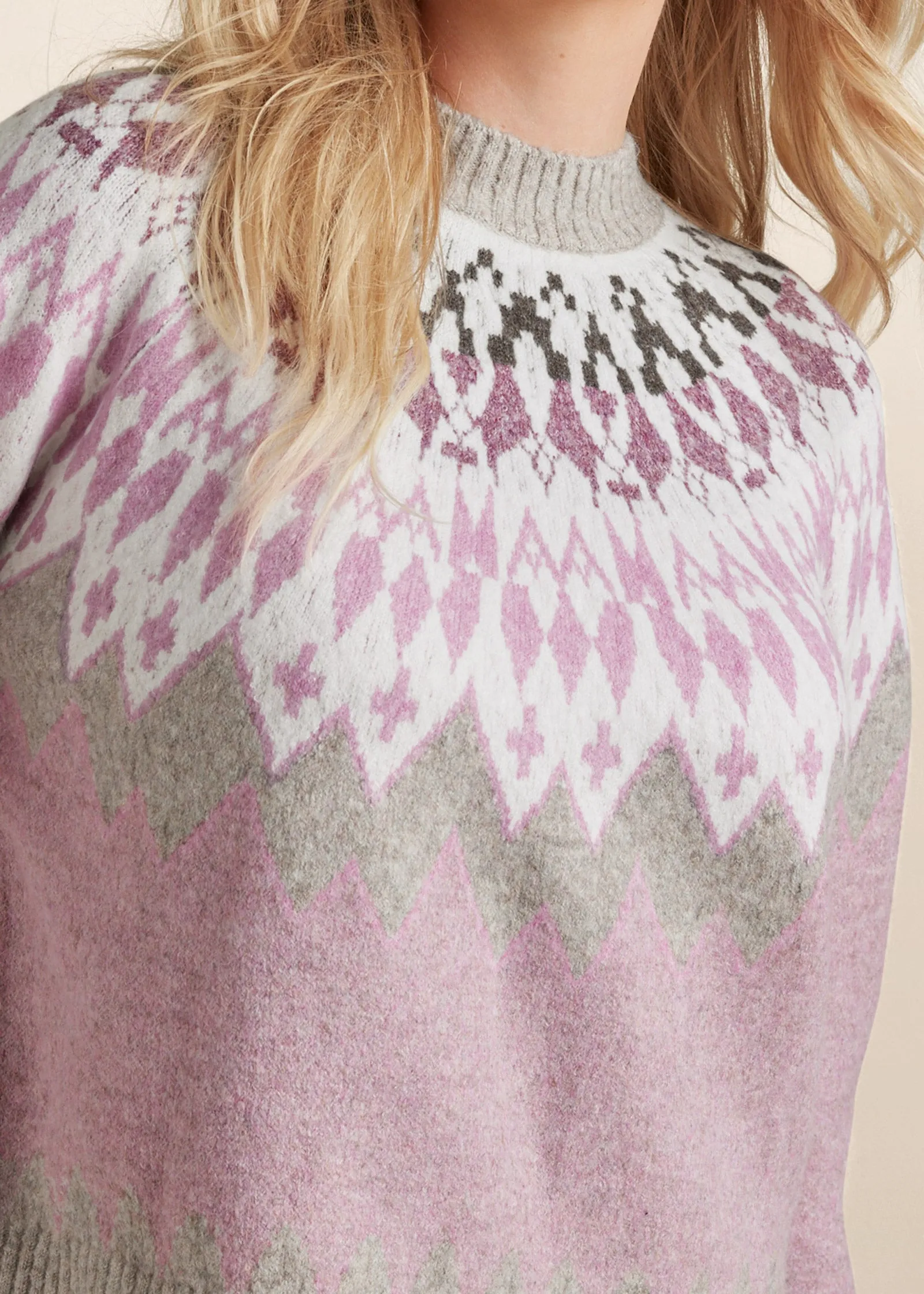 Fair Isle Crew Neck Sweater - Pink Multi
