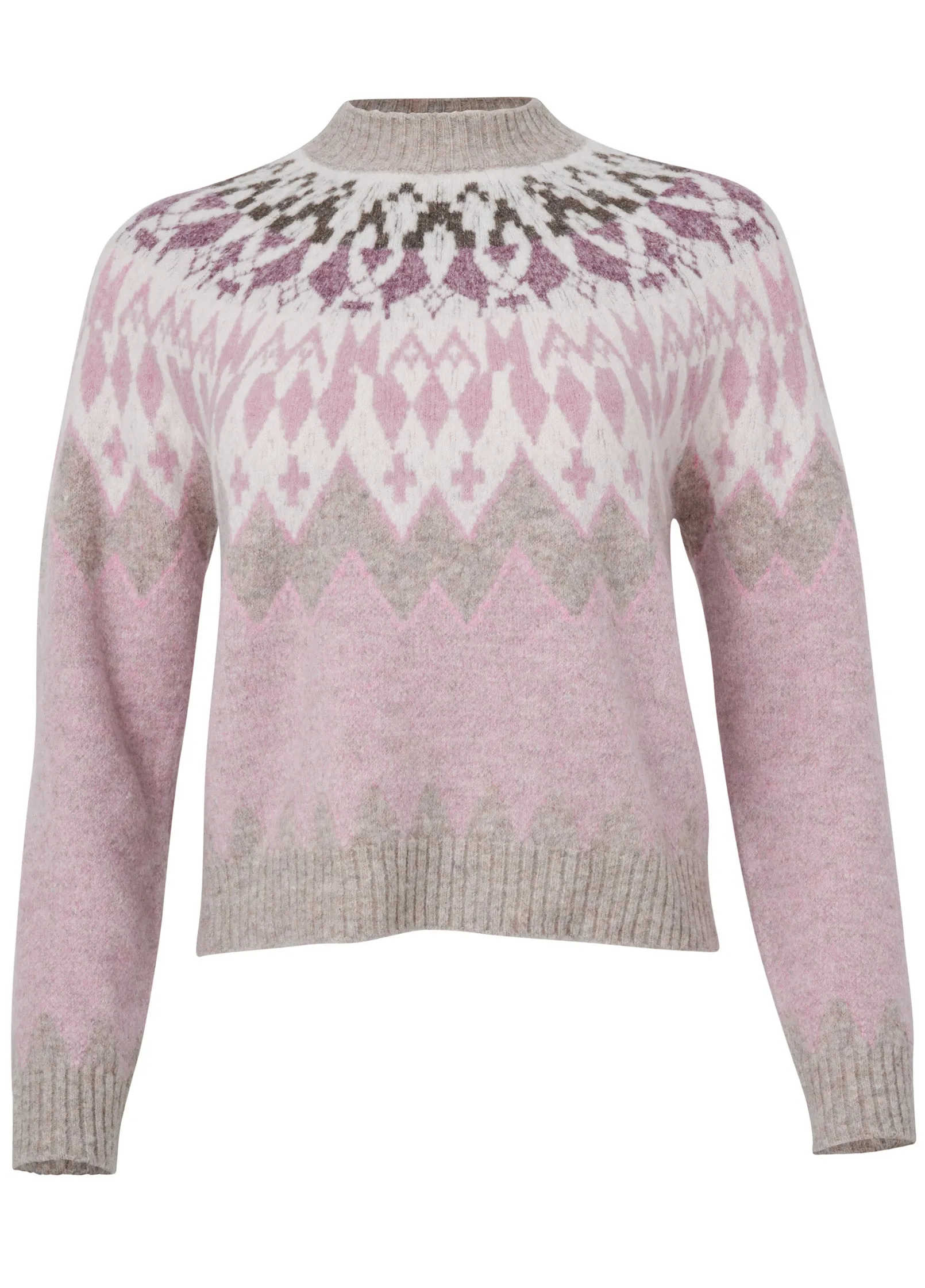 Fair Isle Crew Neck Sweater - Pink Multi