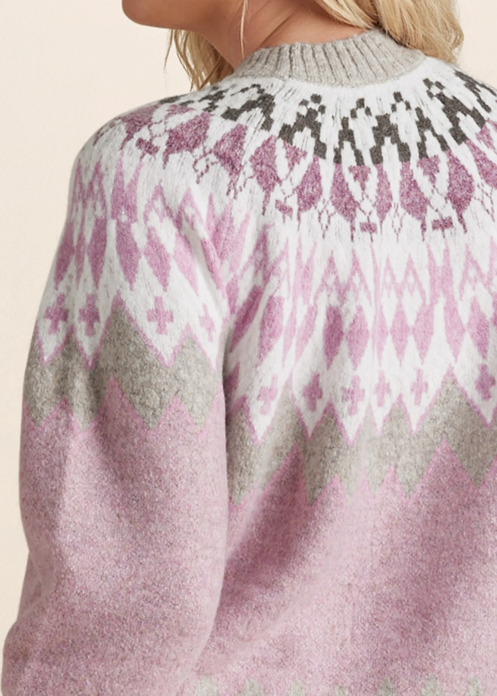 Fair Isle Crew Neck Sweater - Pink Multi