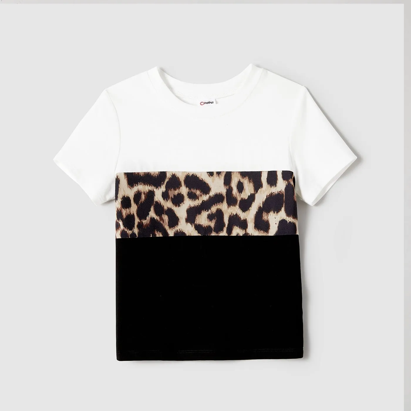 Family Matching Figure Print Leopard Panel Mesh Overlay One-Shoulder Dresses and Colorblock Short-sleeve T-shirts Sets