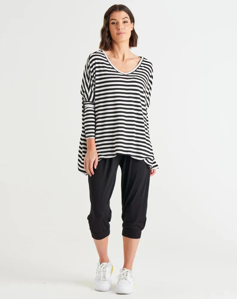Kyoto V Neck Tee - Black/White Stripe