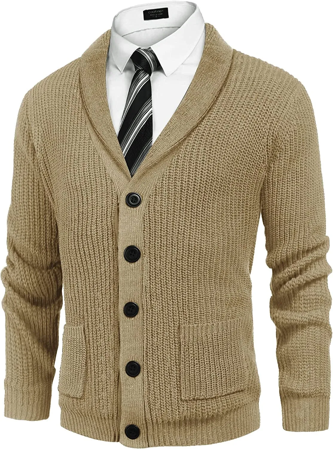 Lapel Button Up Cable Knit Cardigan with Pockets (US Only)