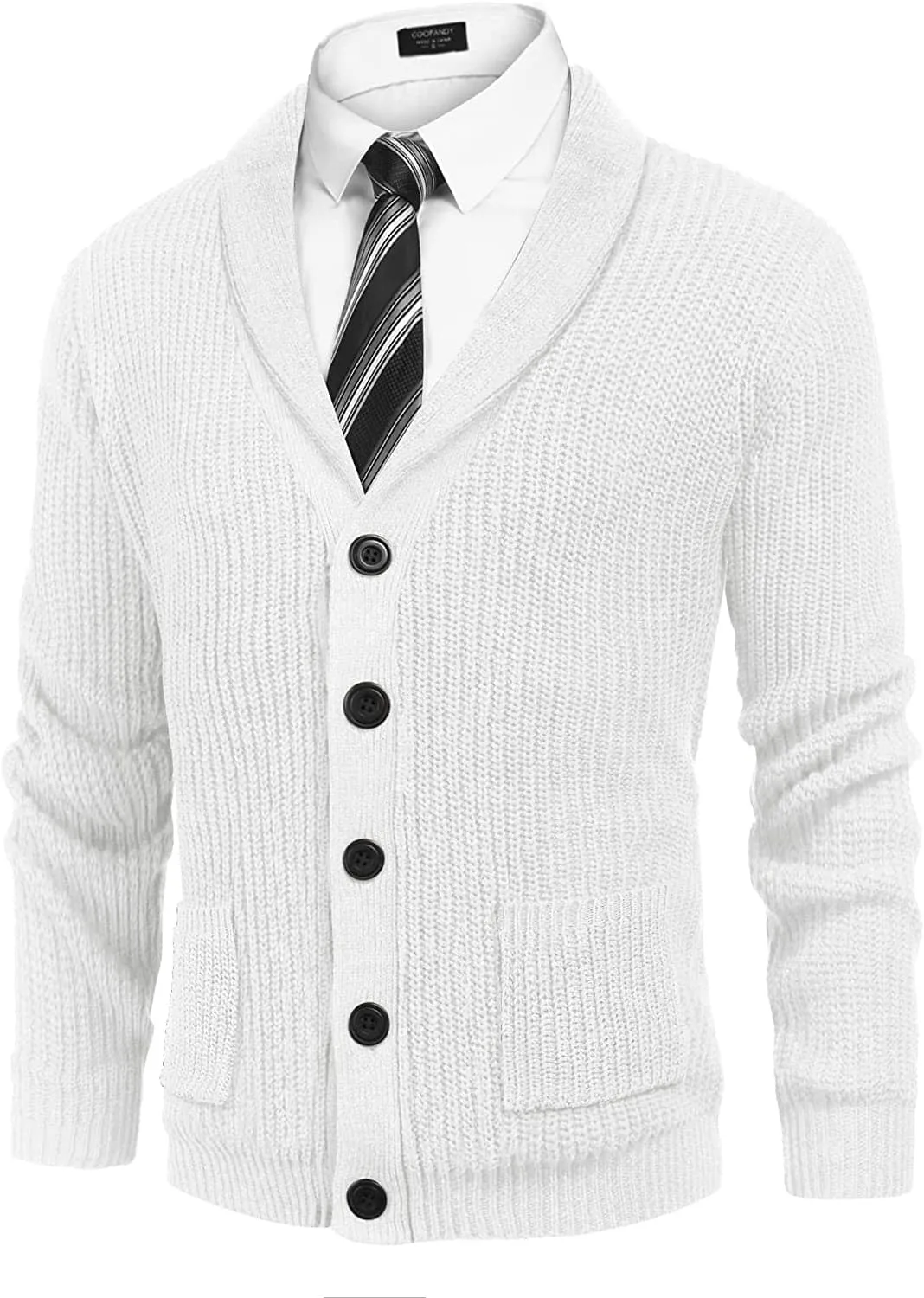 Lapel Button Up Cable Knit Cardigan with Pockets (US Only)