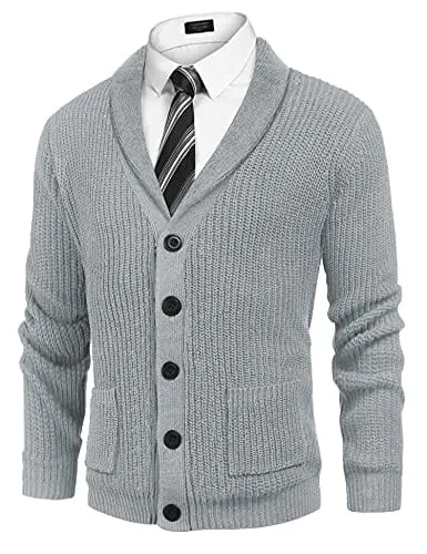 Lapel Button Up Cable Knit Cardigan with Pockets (US Only)