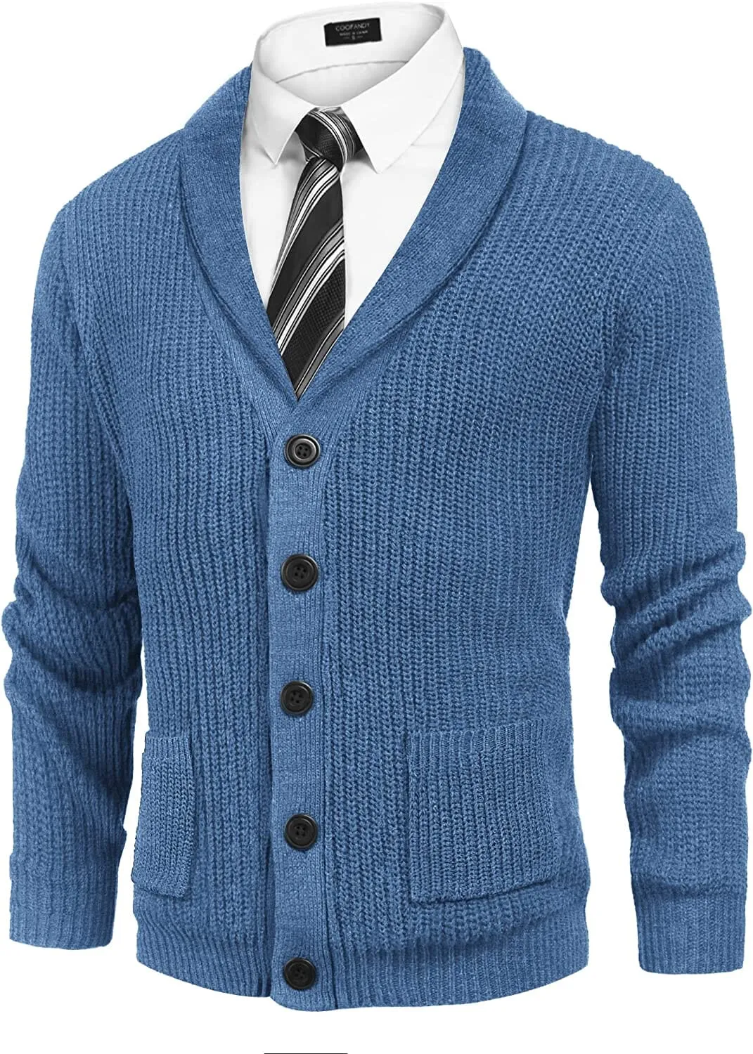Lapel Button Up Cable Knit Cardigan with Pockets (US Only)