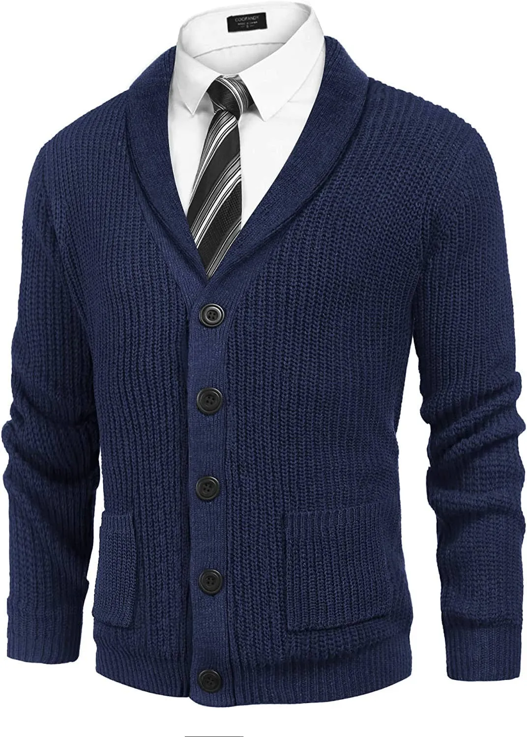 Lapel Button Up Cable Knit Cardigan with Pockets (US Only)