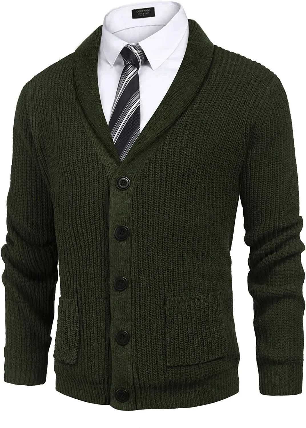 Lapel Button Up Cable Knit Cardigan with Pockets (US Only)
