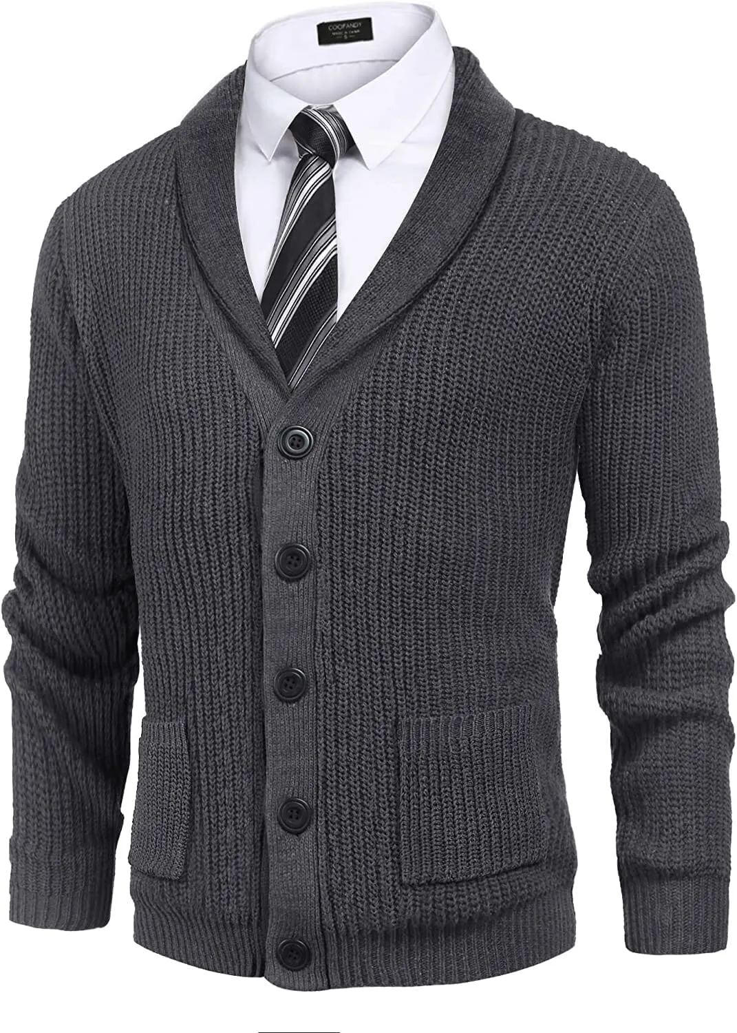 Lapel Button Up Cable Knit Cardigan with Pockets (US Only)