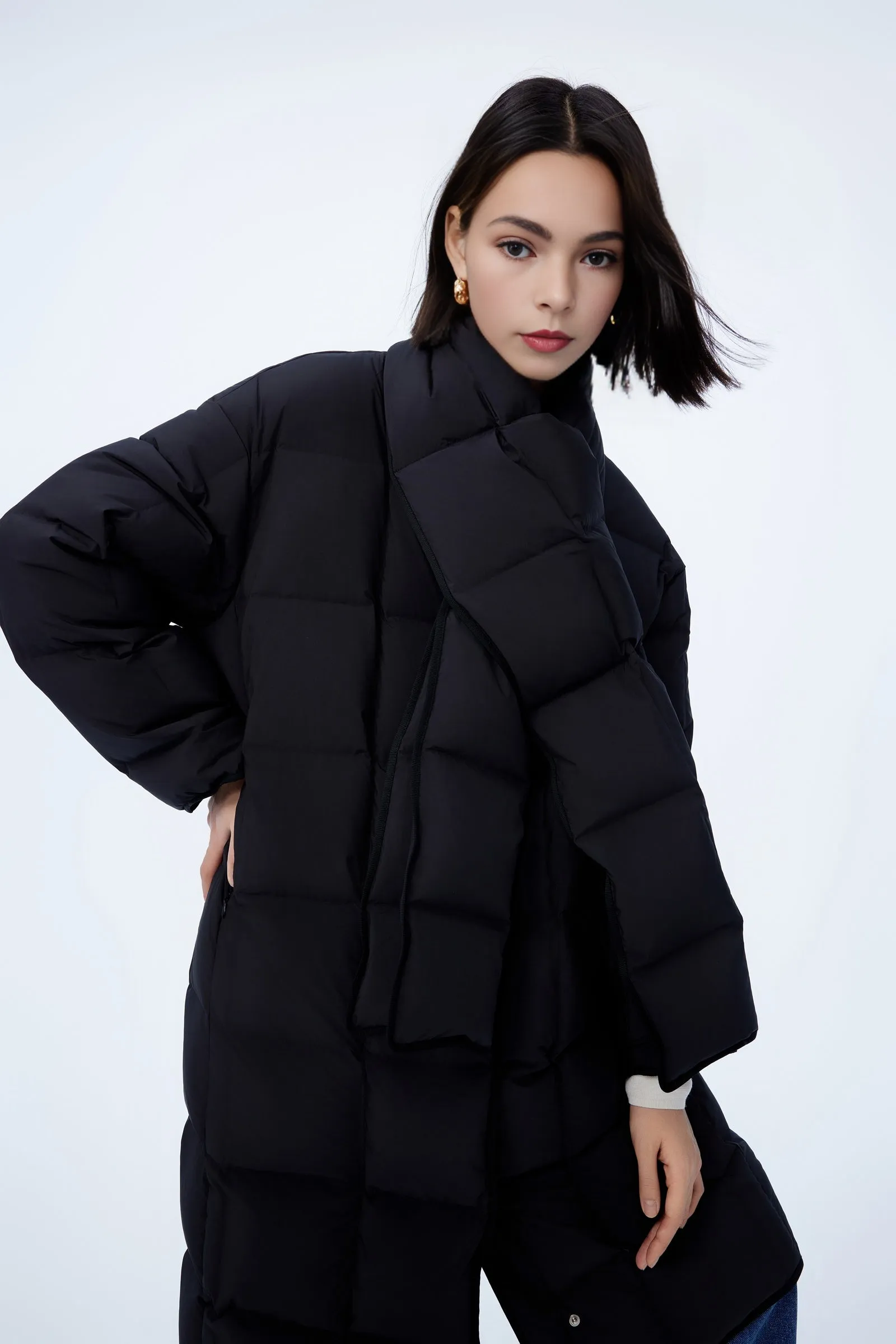 LILY Detachable Scarf Long Down Jacket