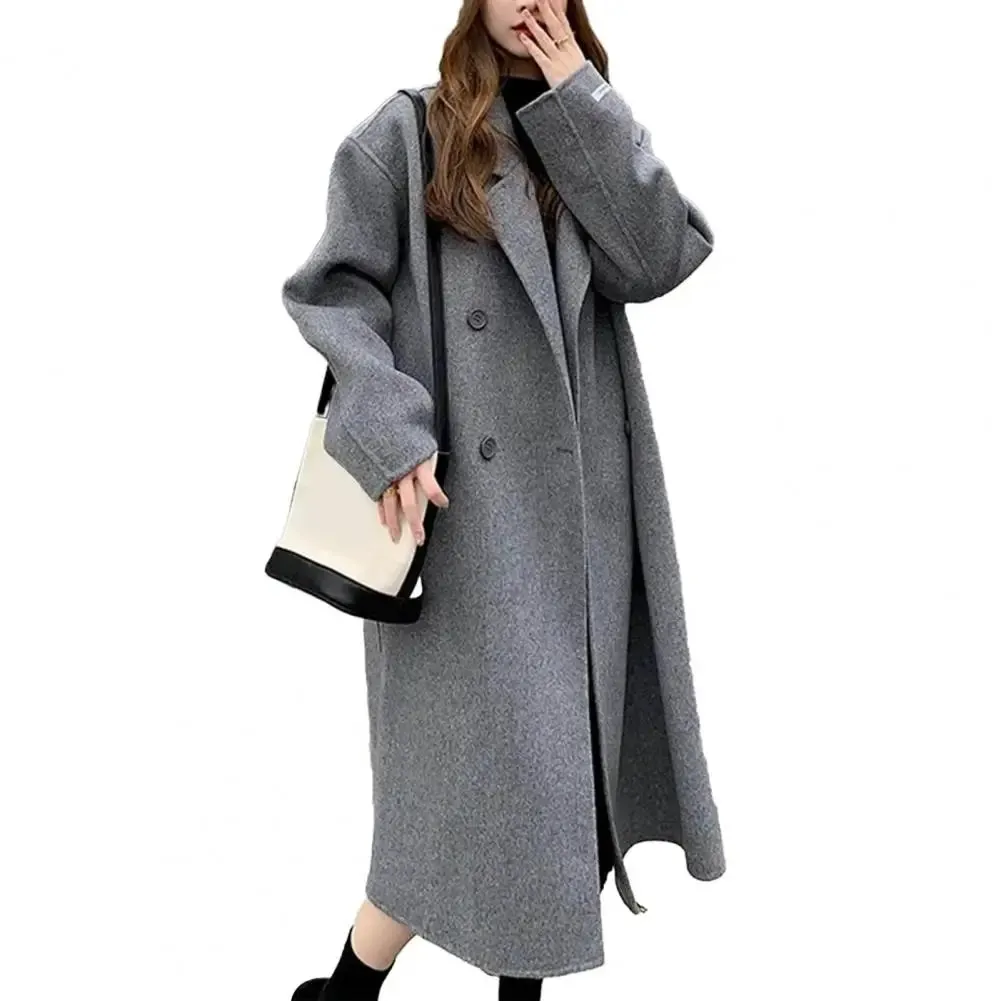 LVSANW Women Woolen Coat Double-Breasted Autumn Winter New Fashion Loose Long Trench Coat Retro Loose Female Overcoat Ladies Windbreak