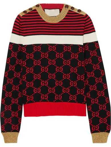 Metallic Trimmed Intarsia Cotton Sweater