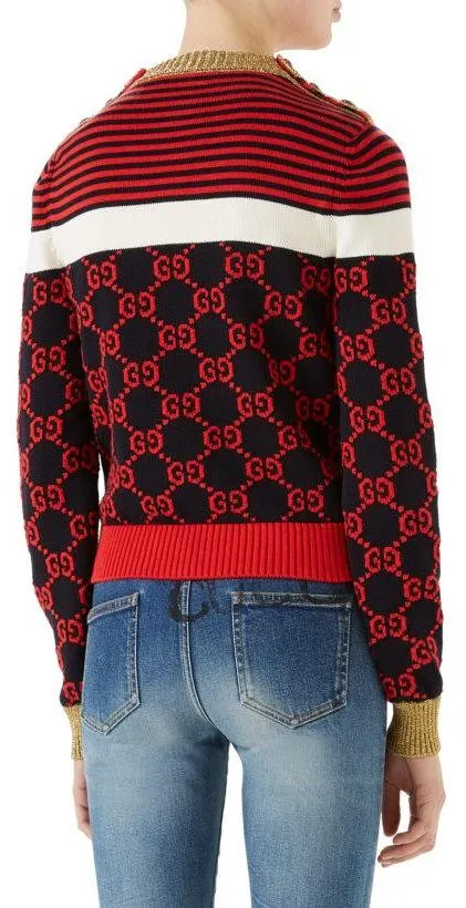 Metallic Trimmed Intarsia Cotton Sweater