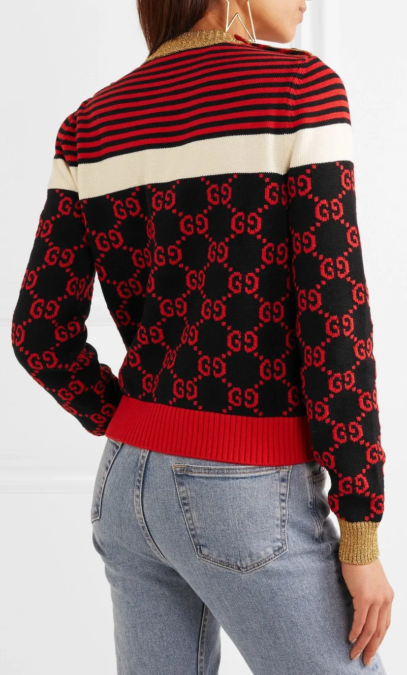 Metallic Trimmed Intarsia Cotton Sweater