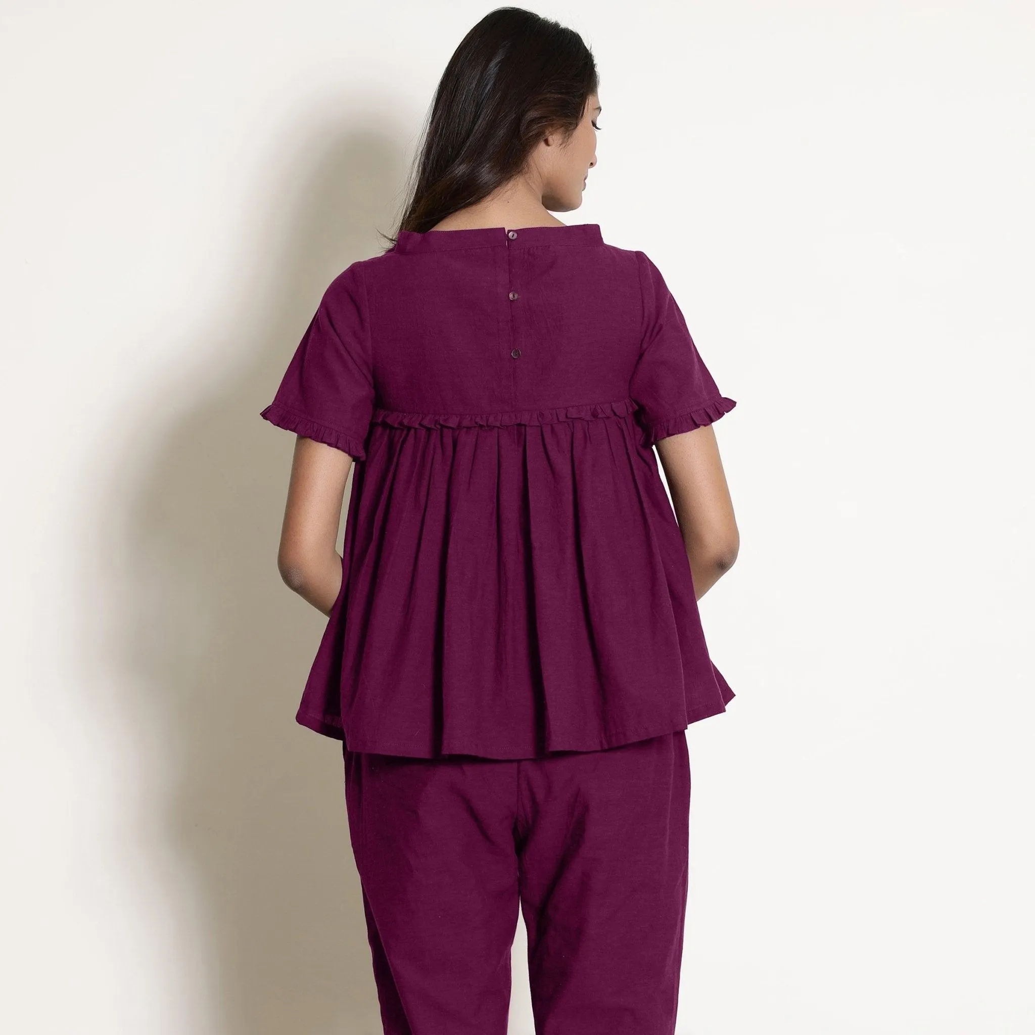 Mulberry Warm Cotton Frilled Gathered Top