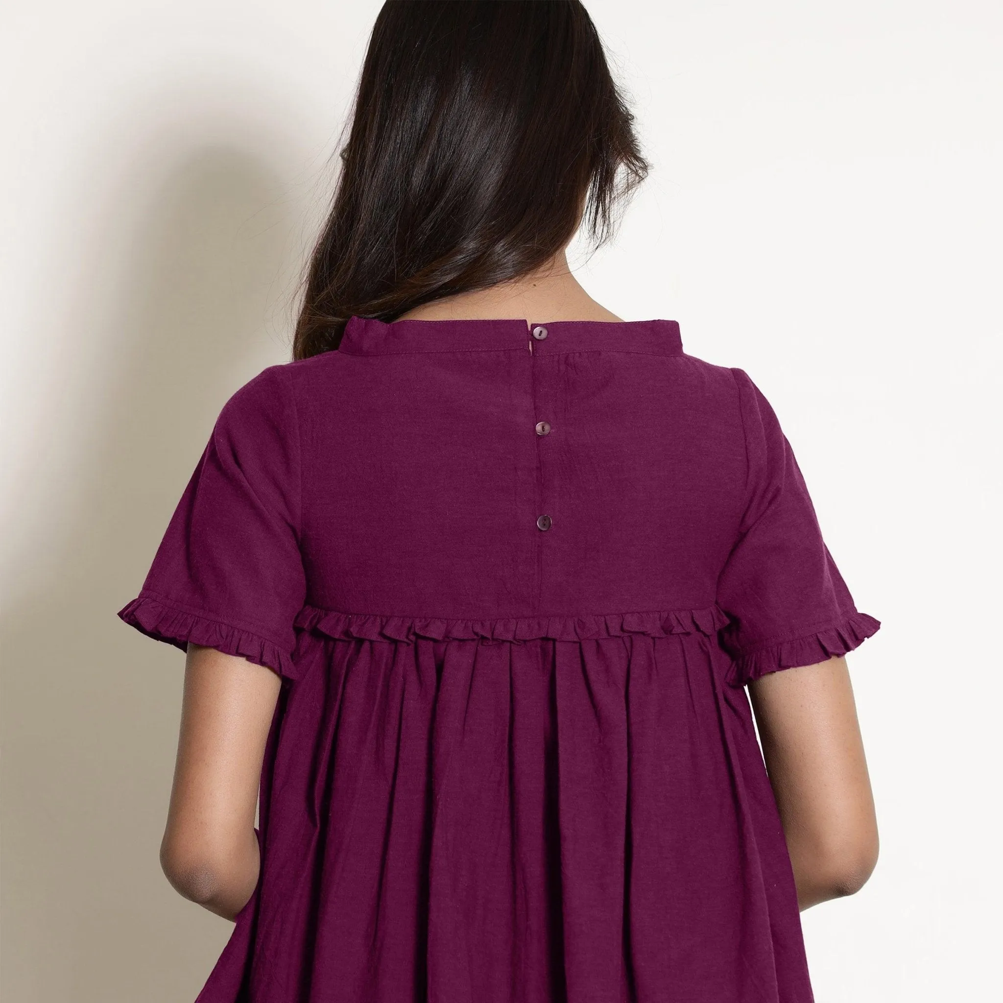 Mulberry Warm Cotton Frilled Gathered Top