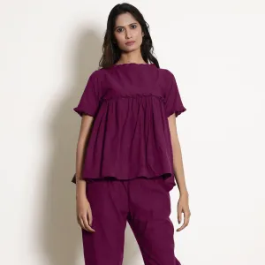 Mulberry Warm Cotton Frilled Gathered Top