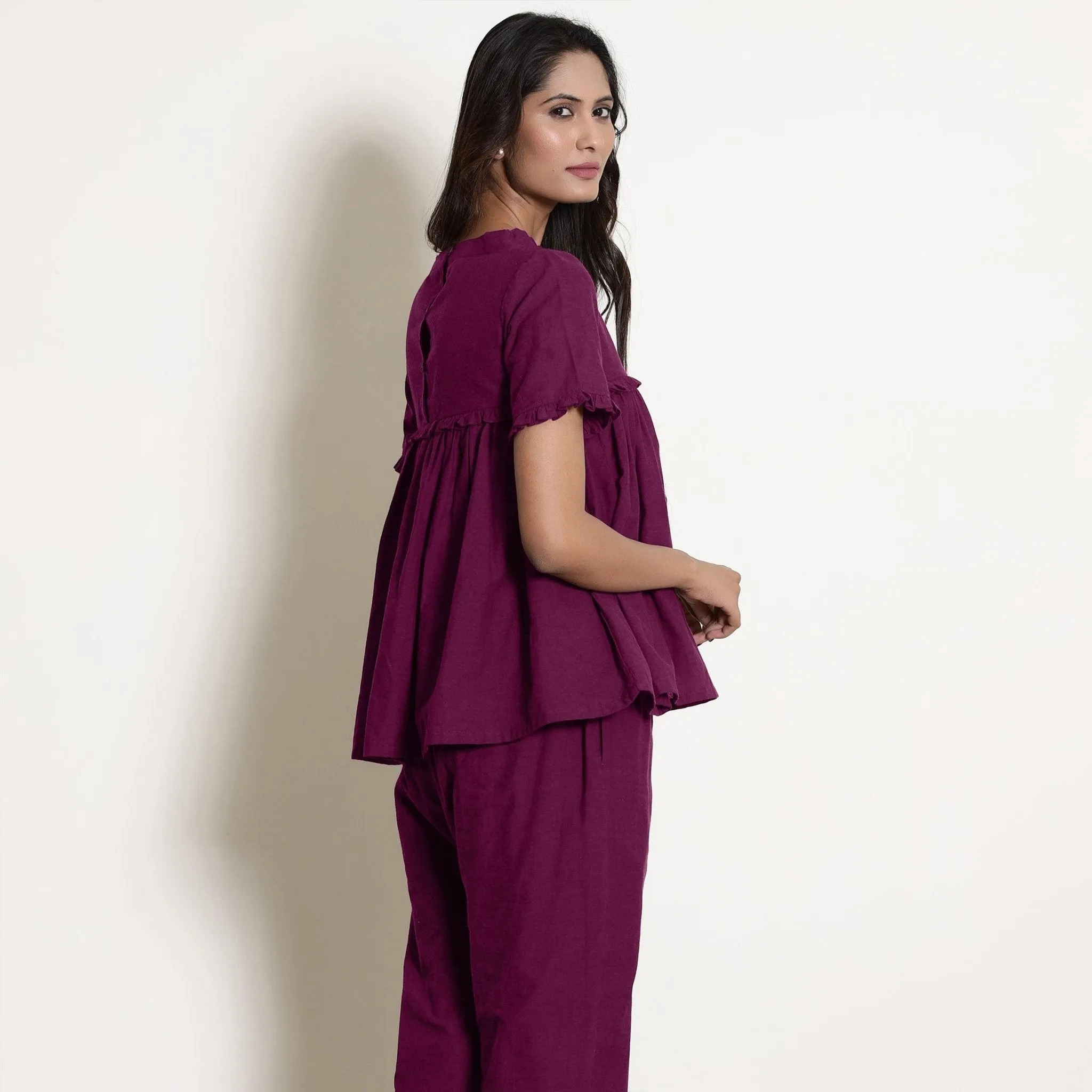 Mulberry Warm Cotton Frilled Gathered Top