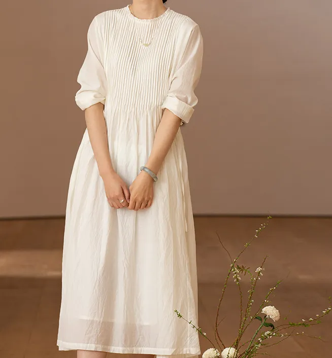 Pleated Soft Linen Dresses long Prom Women Dresses Wedding Dress  90223