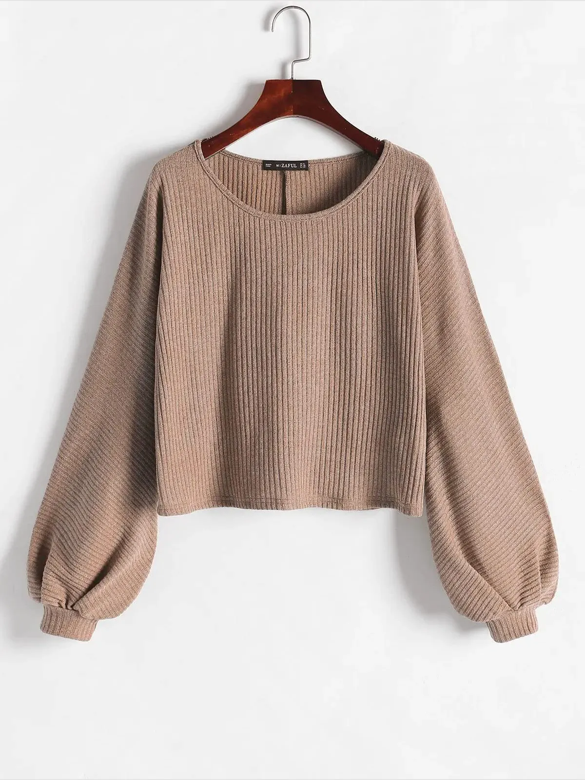 Ribbed knit crew neck sweater