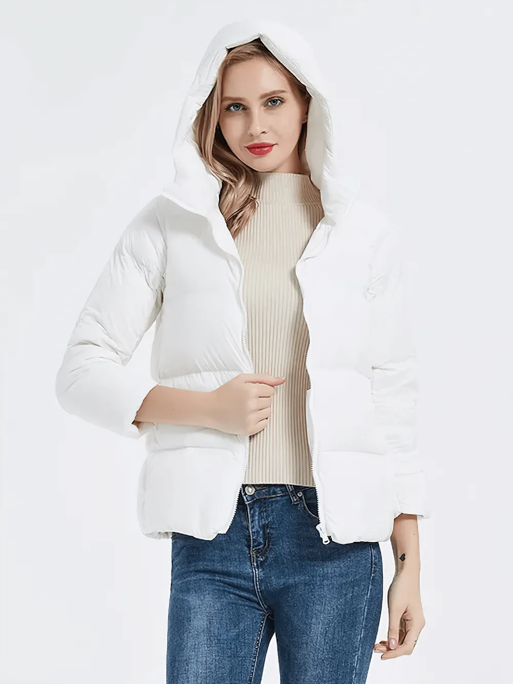 Slim Fit Duck Down Jacket with Pockets and Hood - SF2305