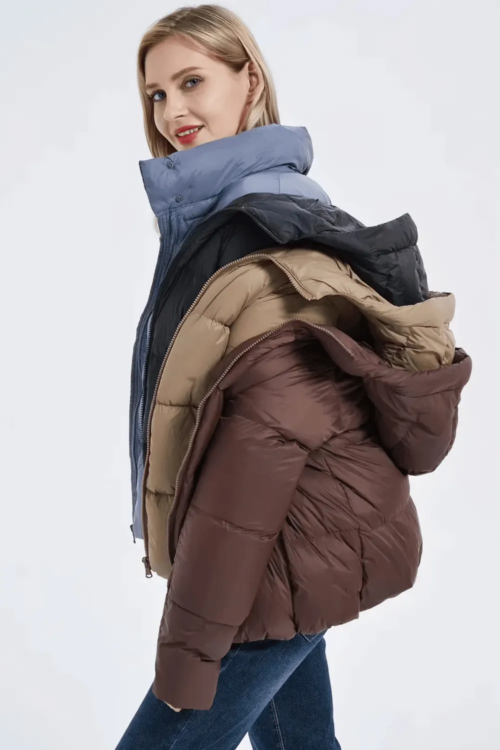 Slim Fit Duck Down Jacket with Pockets and Hood - SF2305