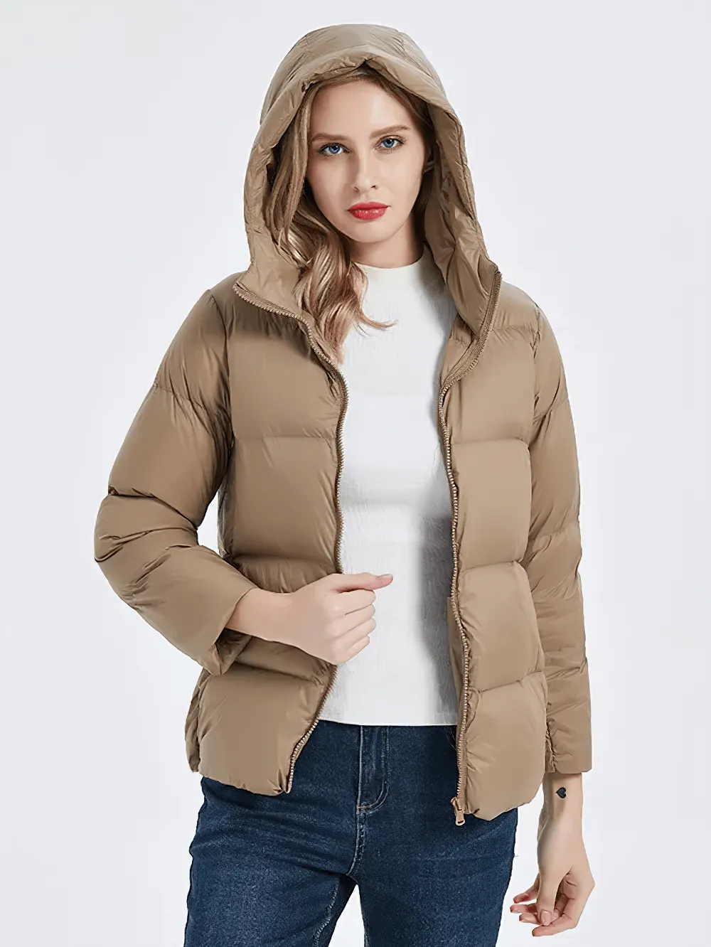 Slim Fit Duck Down Jacket with Pockets and Hood - SF2305