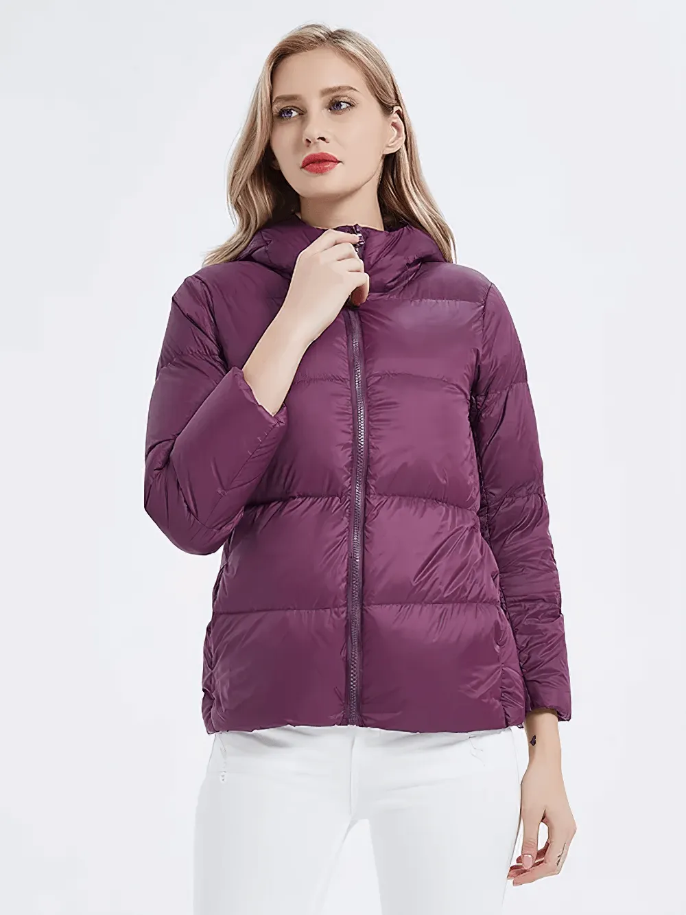 Slim Fit Duck Down Jacket with Pockets and Hood - SF2305
