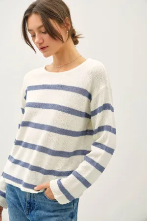 STRIPED RELAXED FIT LONG SLEEVE SWEATER