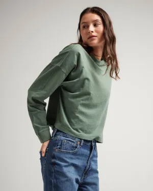 Women's Relaxed Crop Long Sleeve Tee - Sage