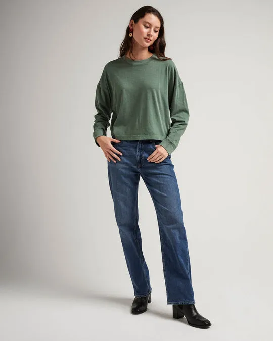 Women's Relaxed Crop Long Sleeve Tee - Sage